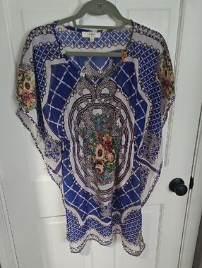 Umgee Blue and White Printed Boho Cover Up